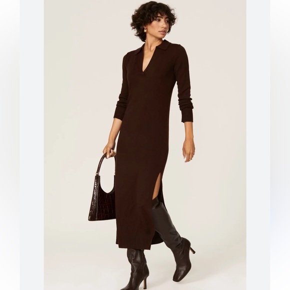 STAUD Elegant Crown Polo Black Long Sleeve Merino Wool Dress sz M - Picture 1 of 9